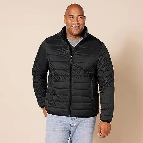 Amazon Essentials Men's Packable Lightweight Water-Resistant Puffer Jacket (Available in Big & Tall), Black, 5X-Large Big