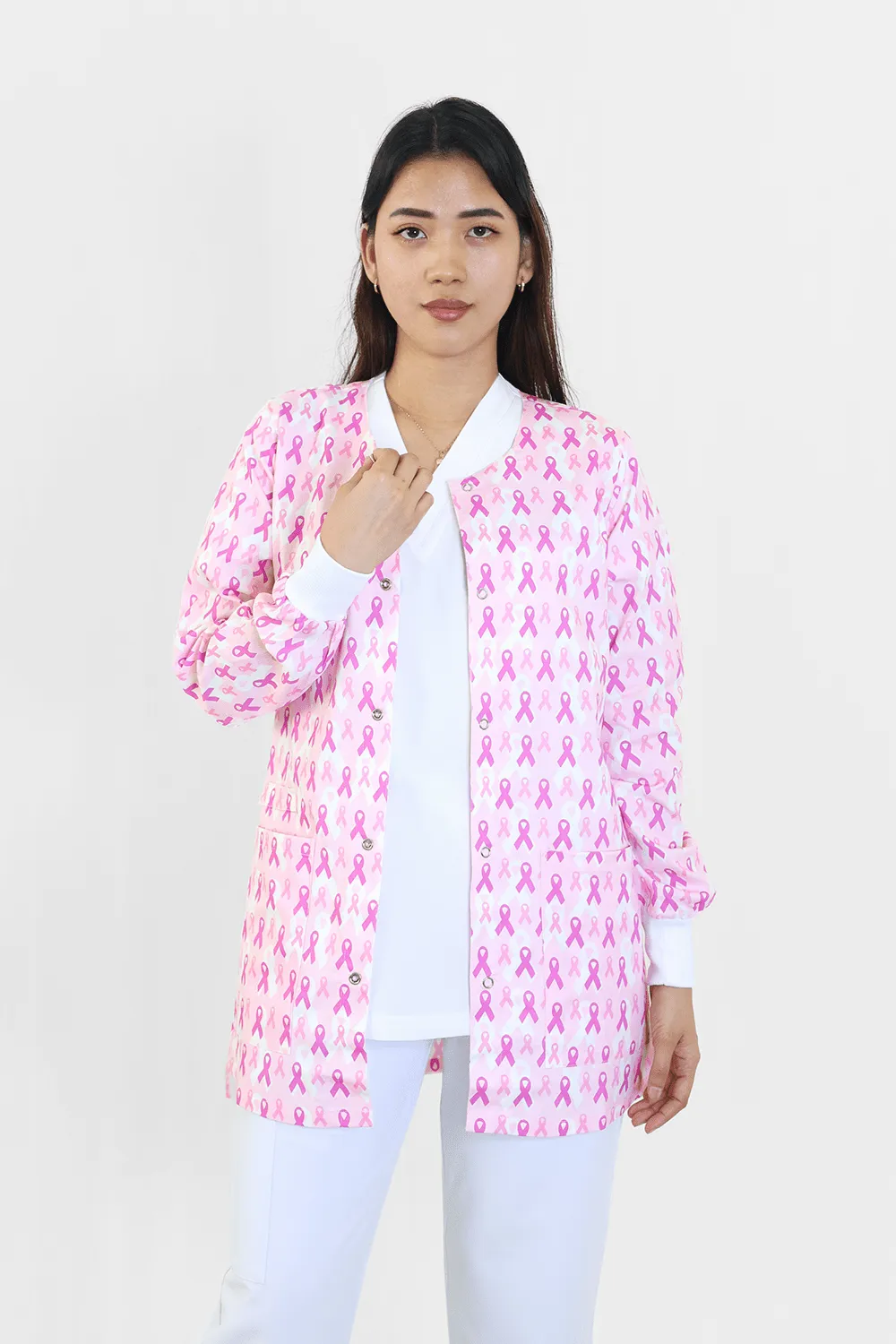 Breast Cancer Pink RIbbon Snap Button Jacket