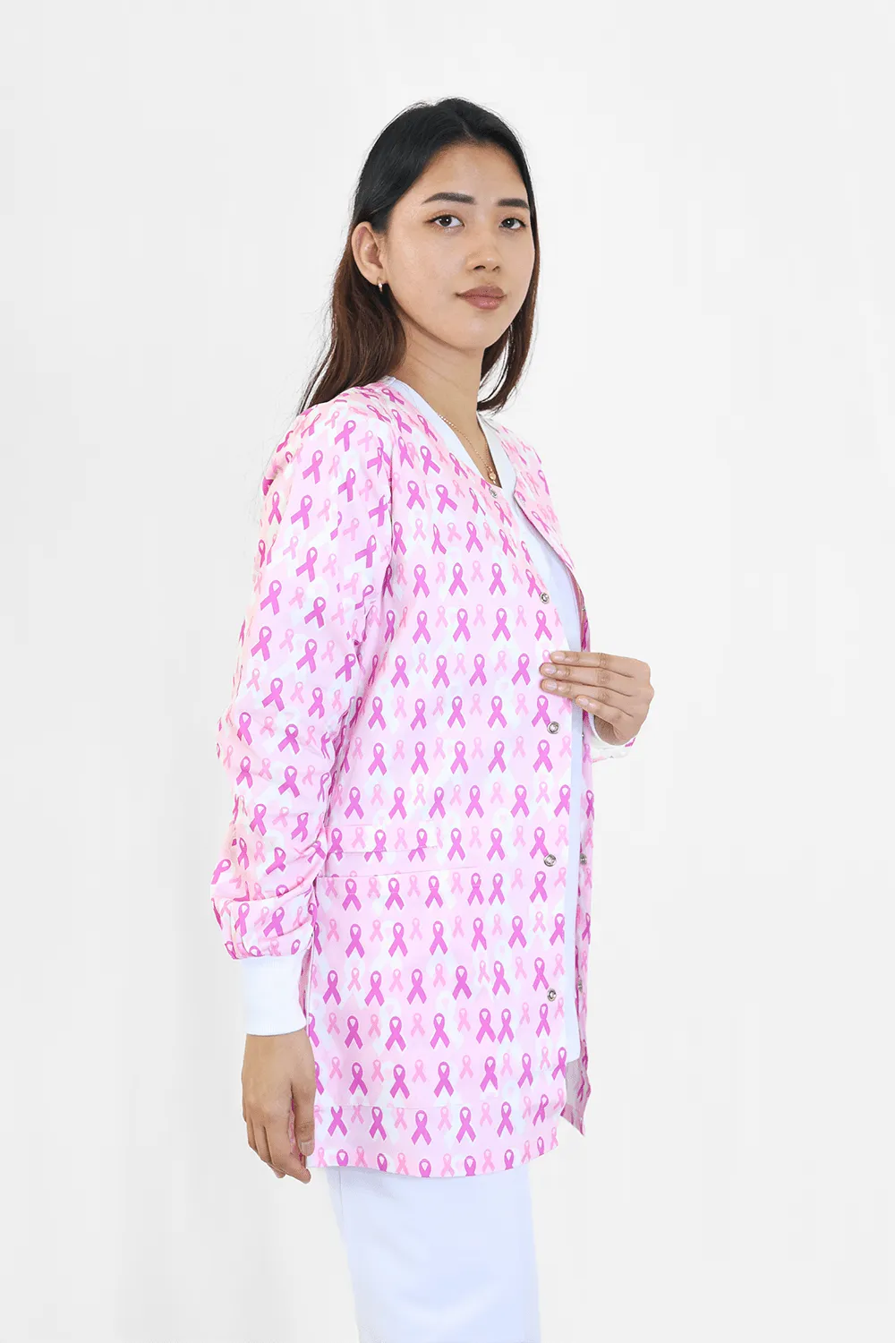 Breast Cancer Pink RIbbon Snap Button Jacket