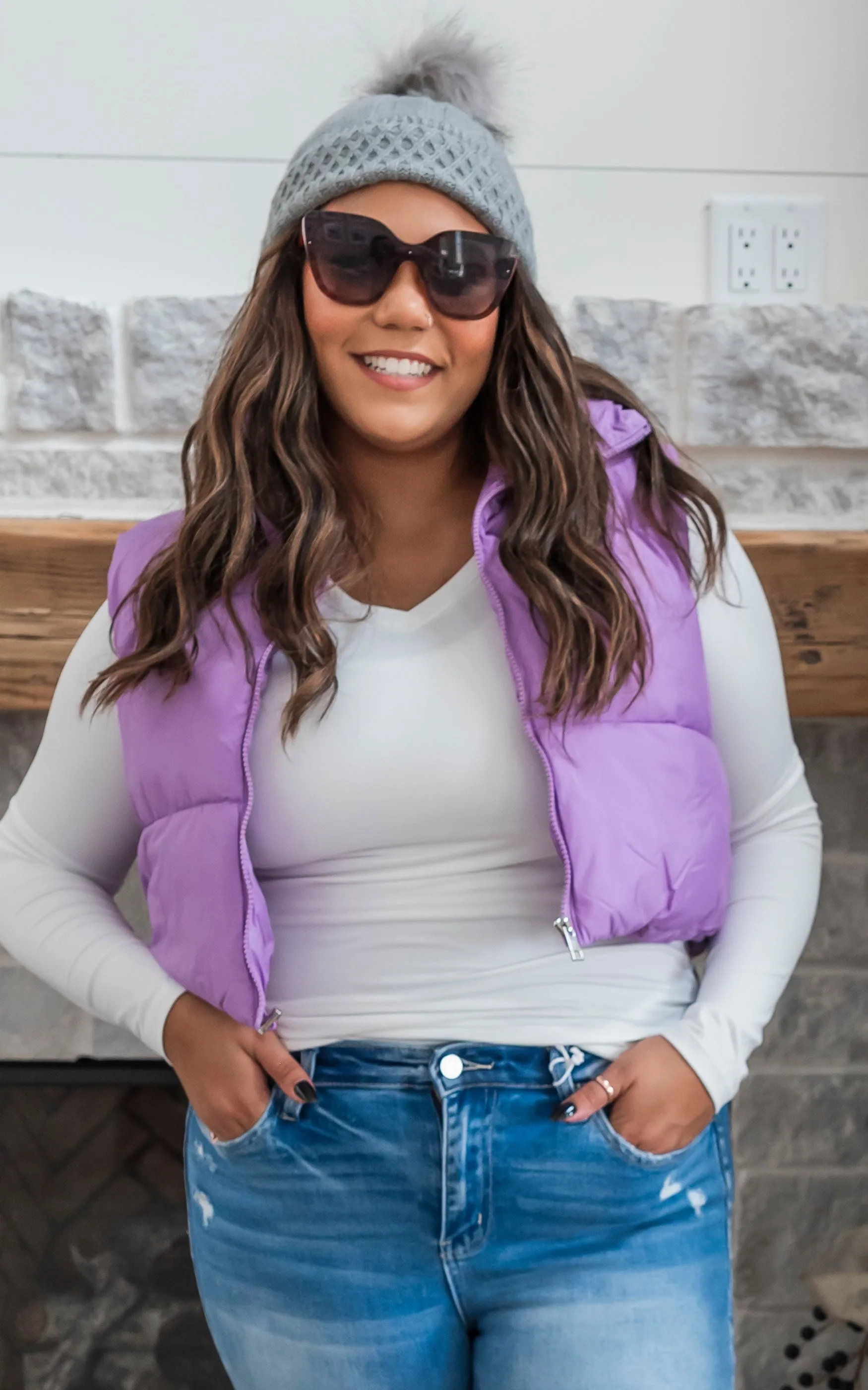 Bright Lavender Cropped Puffer Vest - Final Sale