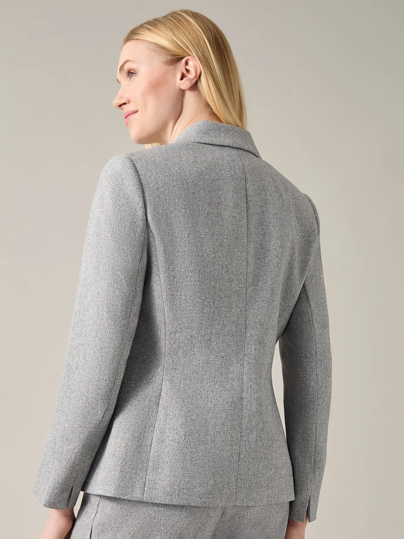 Buttoned Notch Collar Jacket, Herringbone