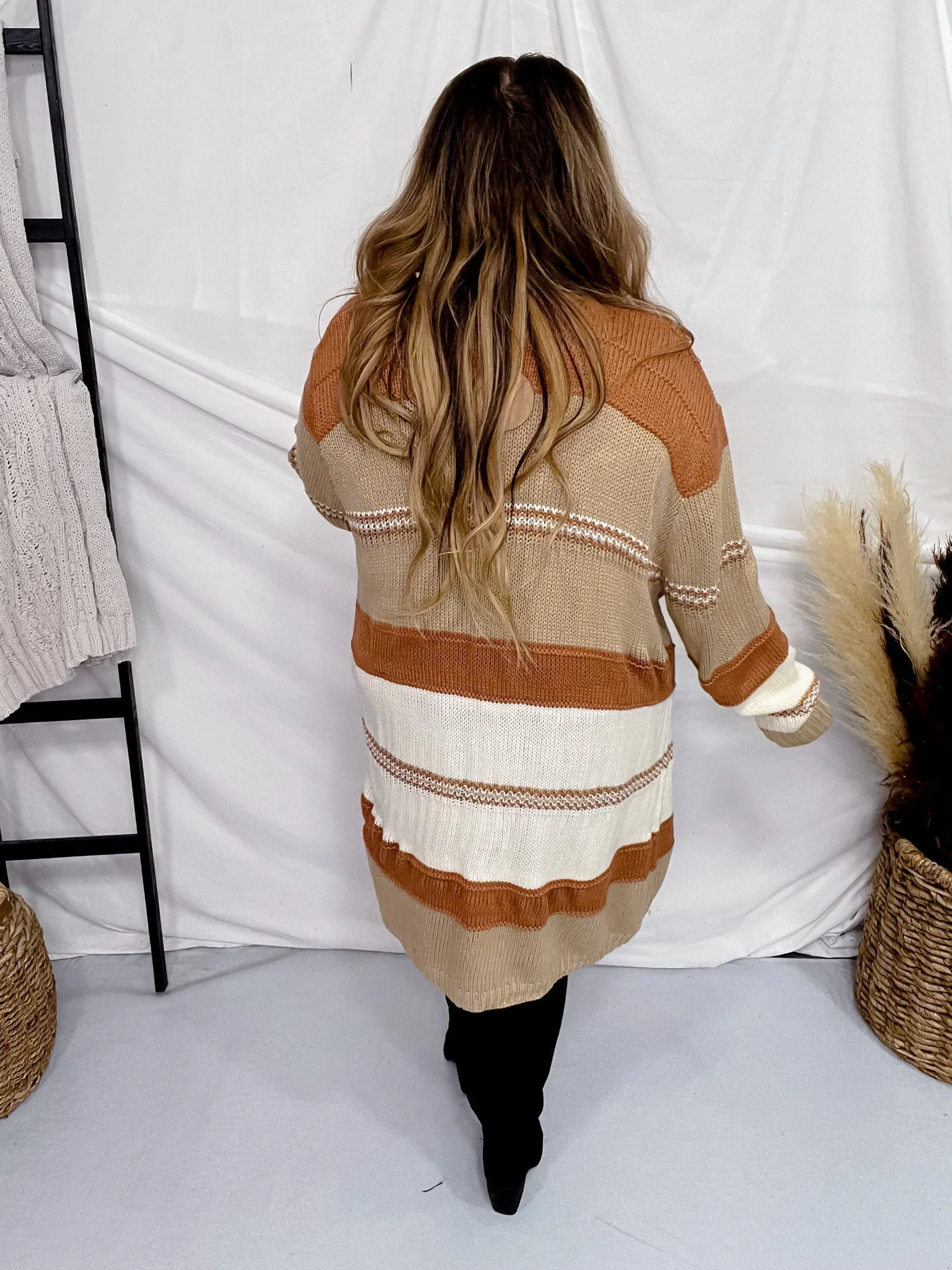 Camel Colorblock Long Sleeve Sweater Cardigan