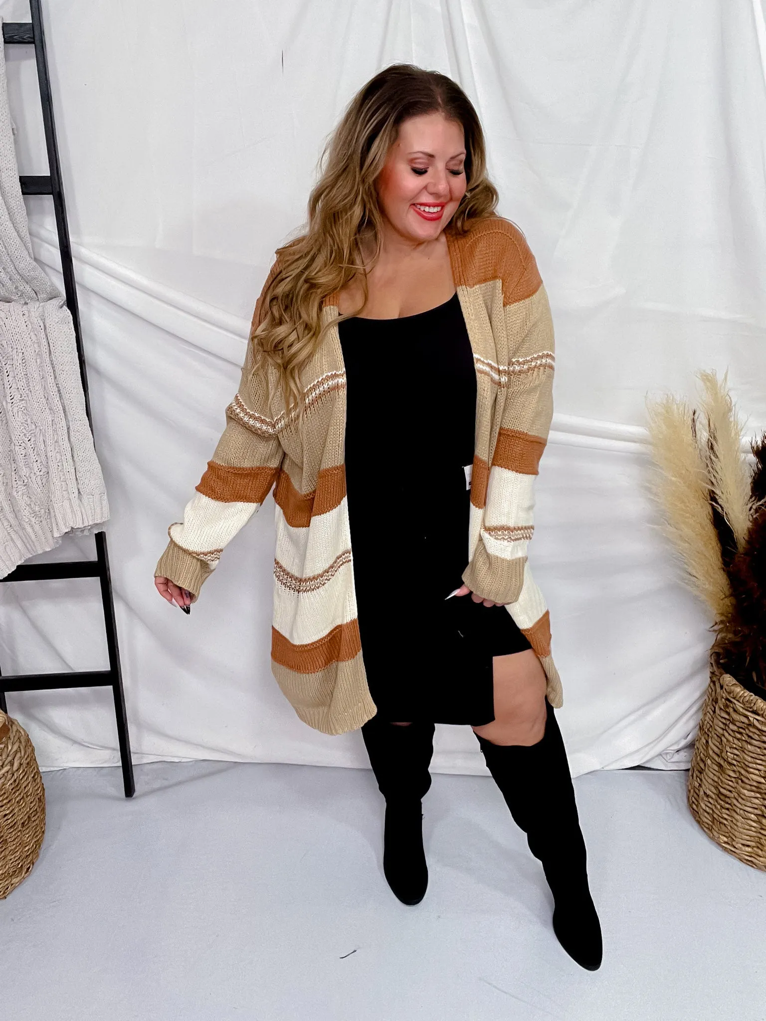 Camel Colorblock Long Sleeve Sweater Cardigan