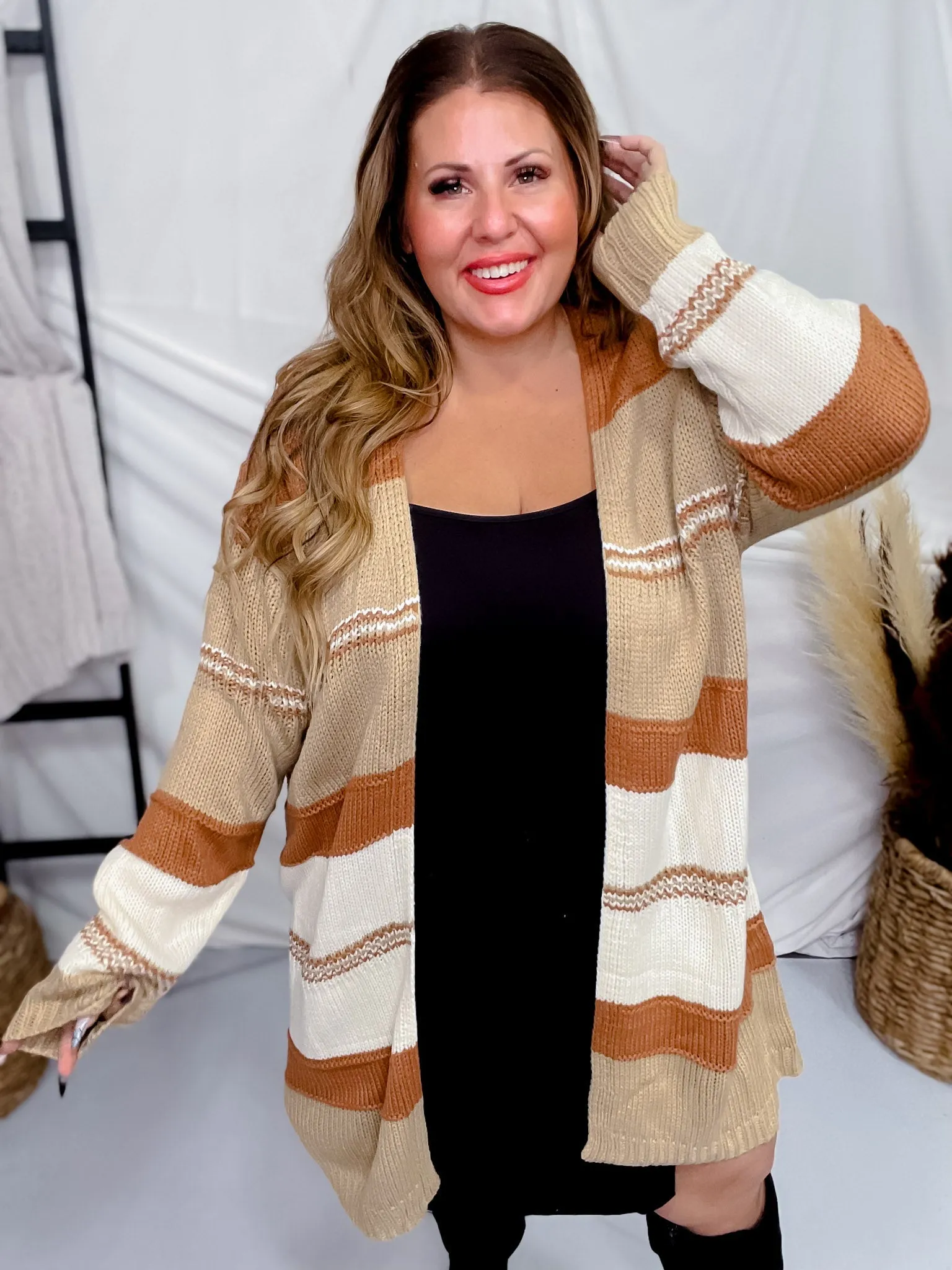 Camel Colorblock Long Sleeve Sweater Cardigan