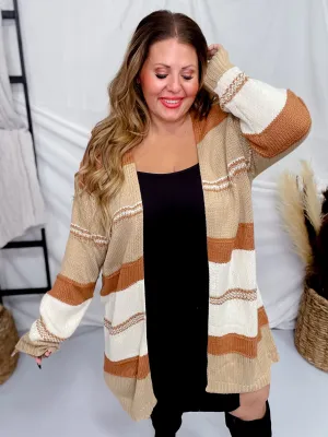 Camel Colorblock Long Sleeve Sweater Cardigan