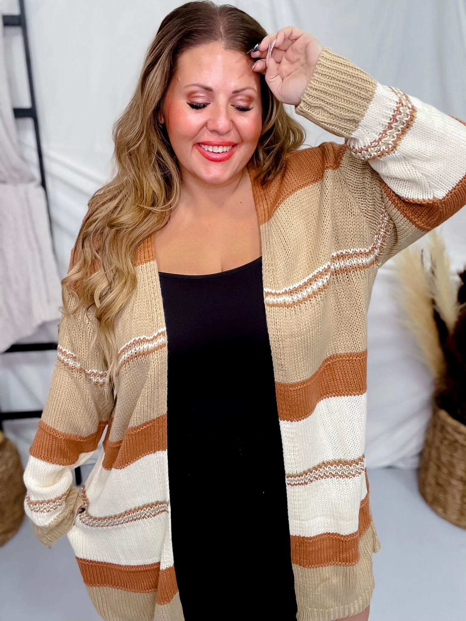 Camel Colorblock Long Sleeve Sweater Cardigan