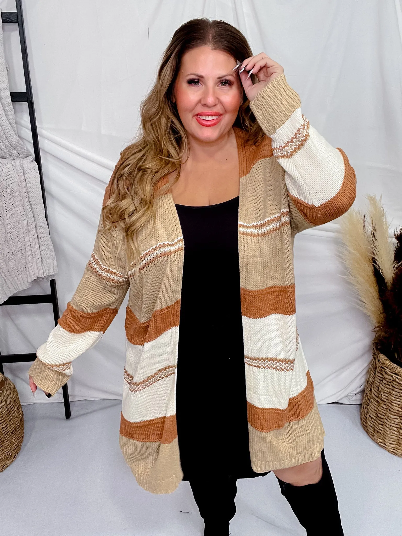 Camel Colorblock Long Sleeve Sweater Cardigan