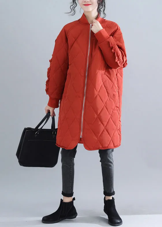 Casual red women parka trendy plus size stand collar Jackets & Coats Luxury ruffles coats