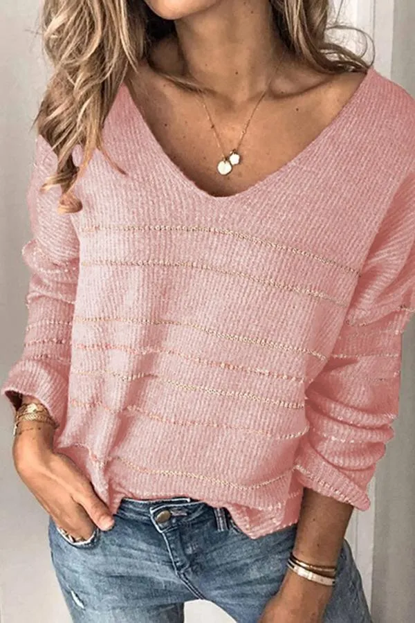 Casual V-neck Striped Sweater