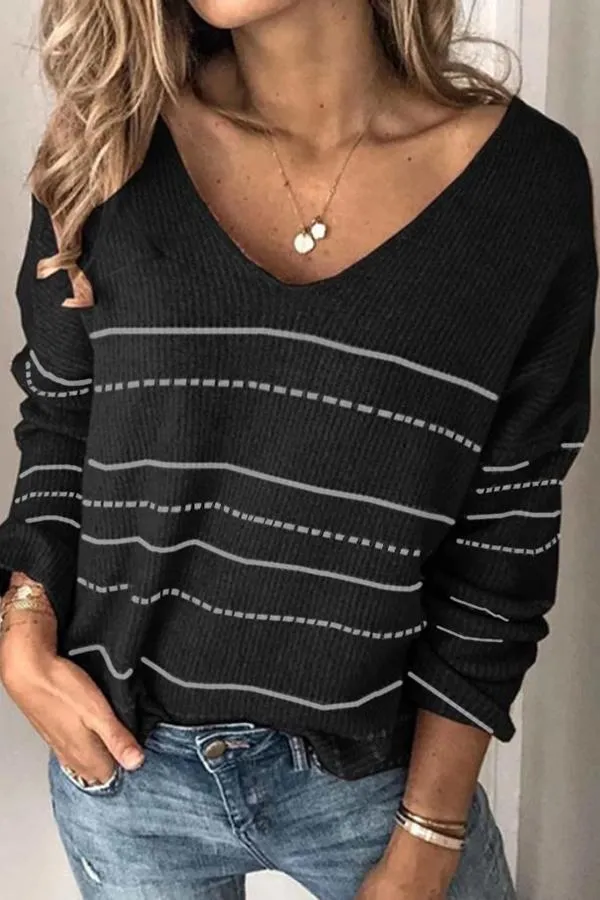 Casual V-neck Striped Sweater