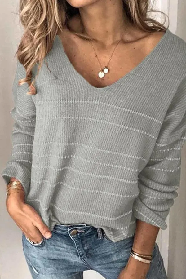 Casual V-neck Striped Sweater