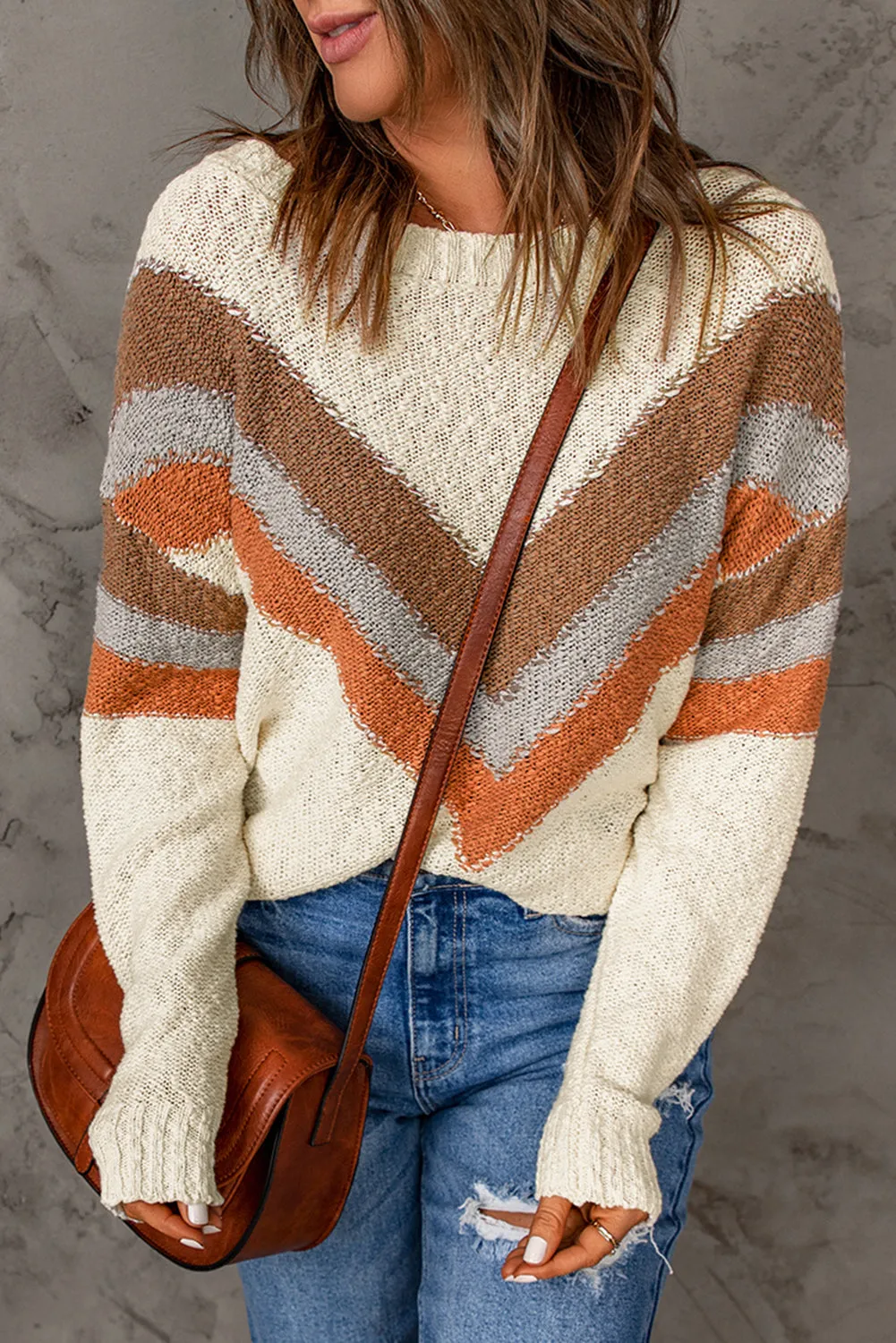 Chevron Striped Drop Shoulder Sweater