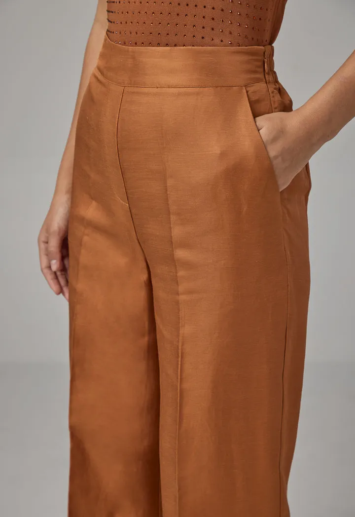 Choice Solid Wide Leg Trousers Caramel