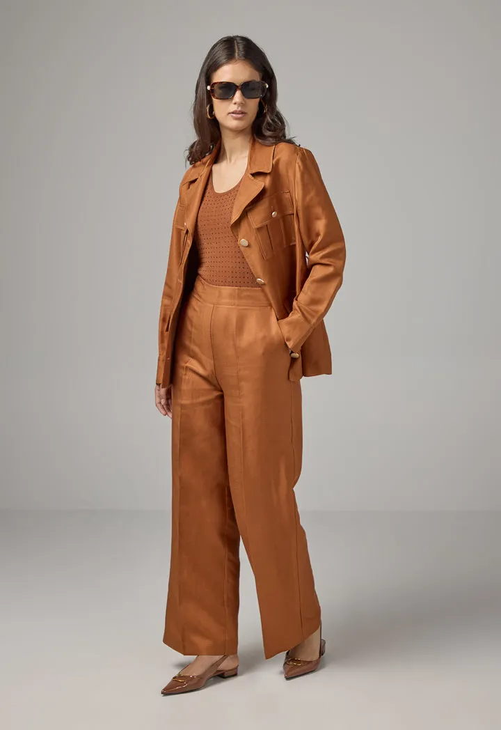 Choice Solid Wide Leg Trousers Caramel