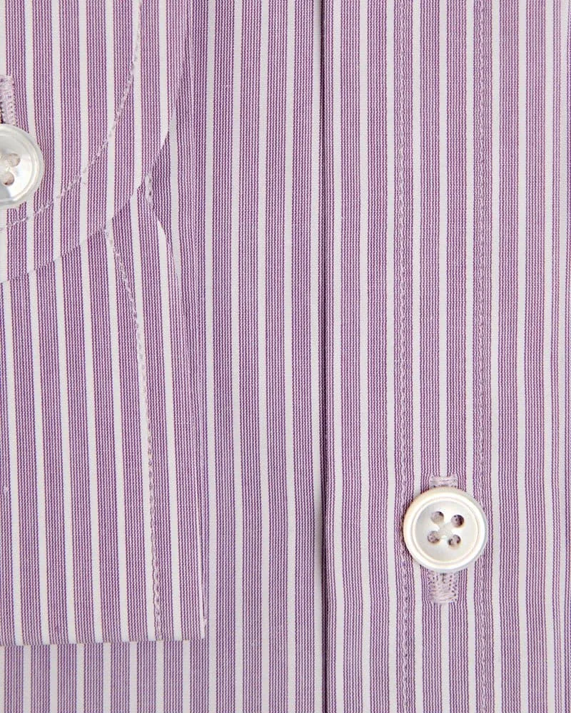 Contemporary Fit, Classic Collar, 2 Button Cuff Shirt in a Purple & White Fine Stripe Poplin Cotton