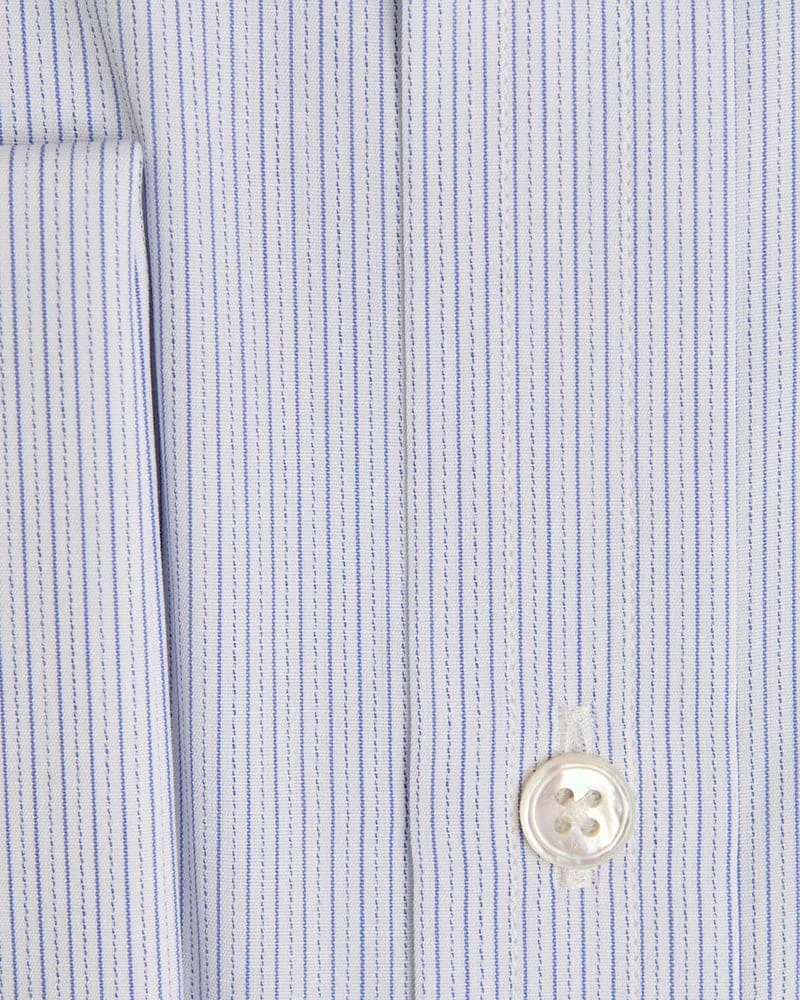 Contemporary Fit, Classic Collar, Double Cuff Shirt in a Blue & White Stripe Poplin Cotton