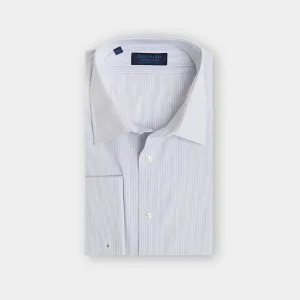 Contemporary Fit, Classic Collar, Double Cuff Shirt in a Blue & White Stripe Poplin Cotton