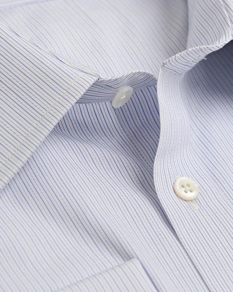 Contemporary Fit, Classic Collar, Double Cuff Shirt in a Blue & White Stripe Poplin Cotton