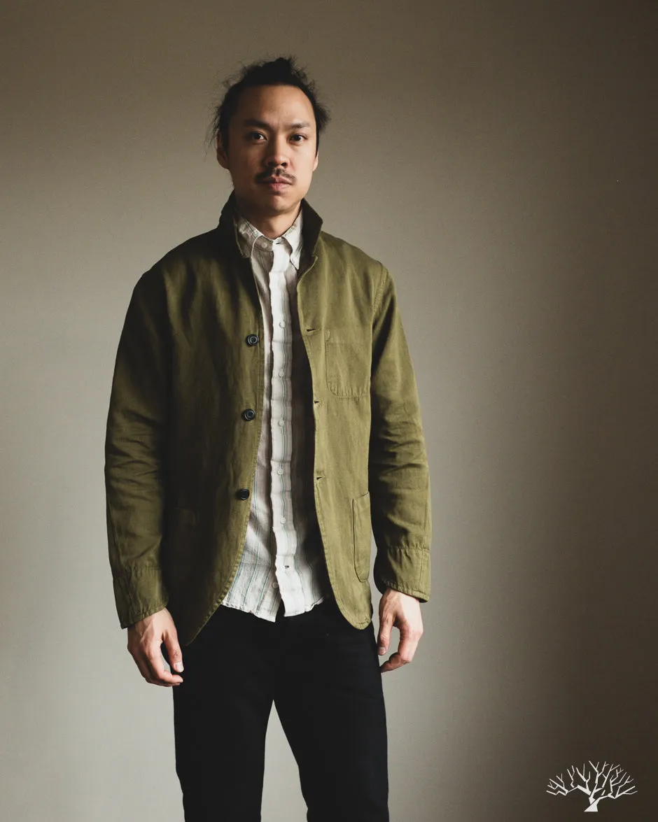 Cotton/Linen Painter Jacket - Olive