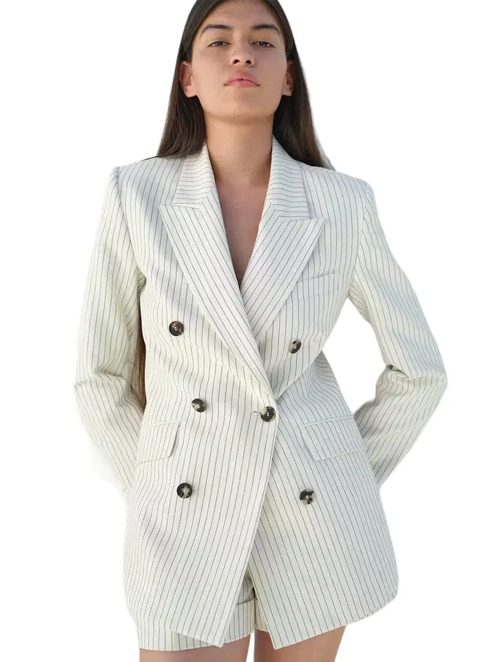 Double Breasted Blazer - Cream Multi