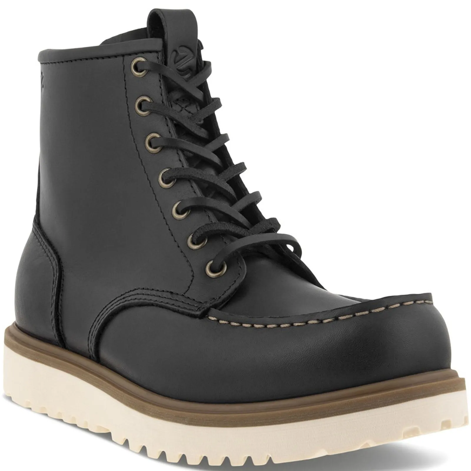 ECCO Mens Staker 6" Moc-Toe Leather Chunky Sole Boots