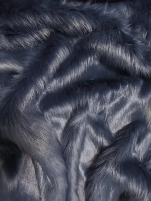 Faux Fake Fur Solid Shaggy Long Pile Fabric / Navy Blue / 15 Yard Bolt (Closeout)