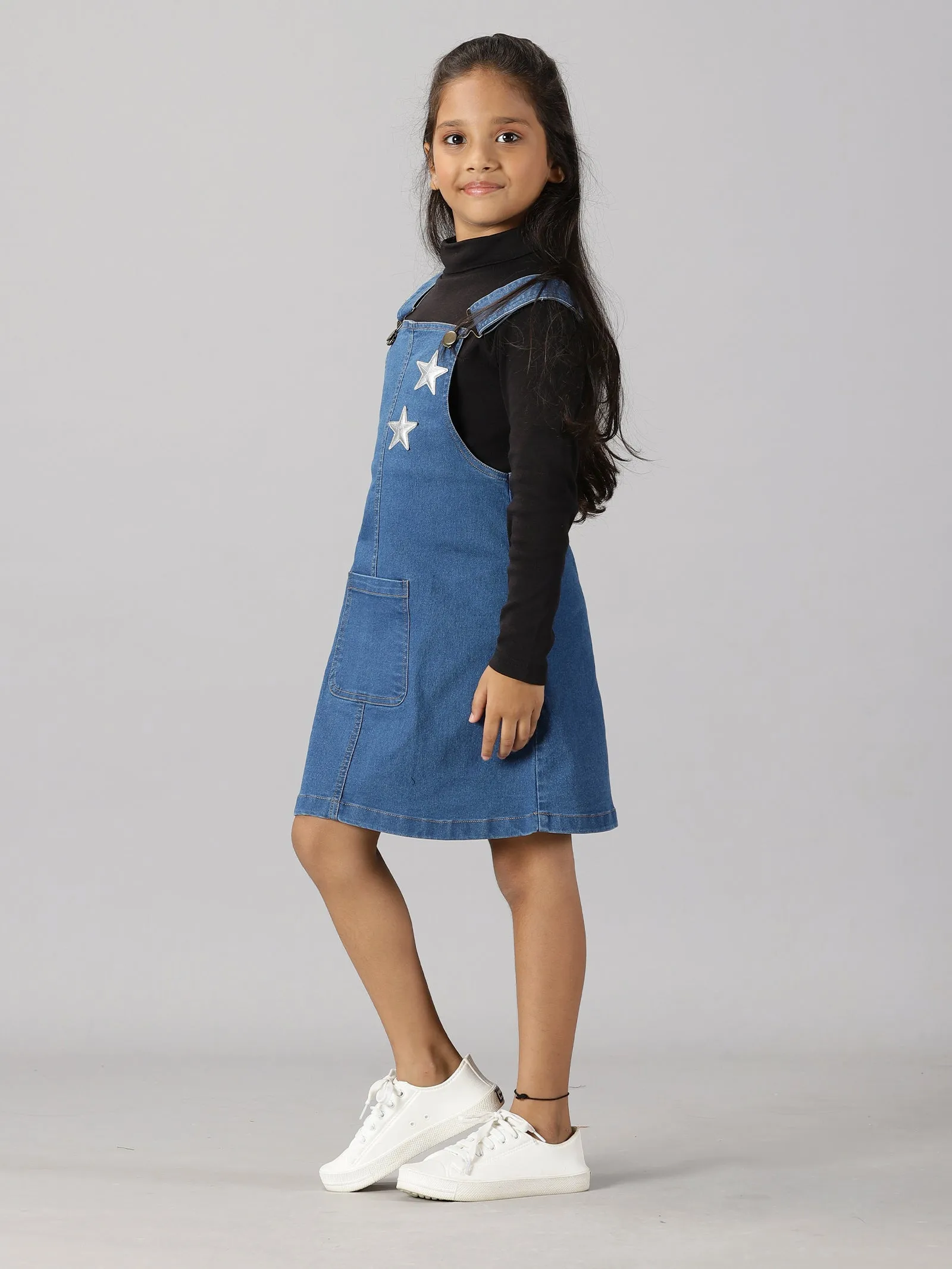 Girls Denim Dungaree Skirt With Applique