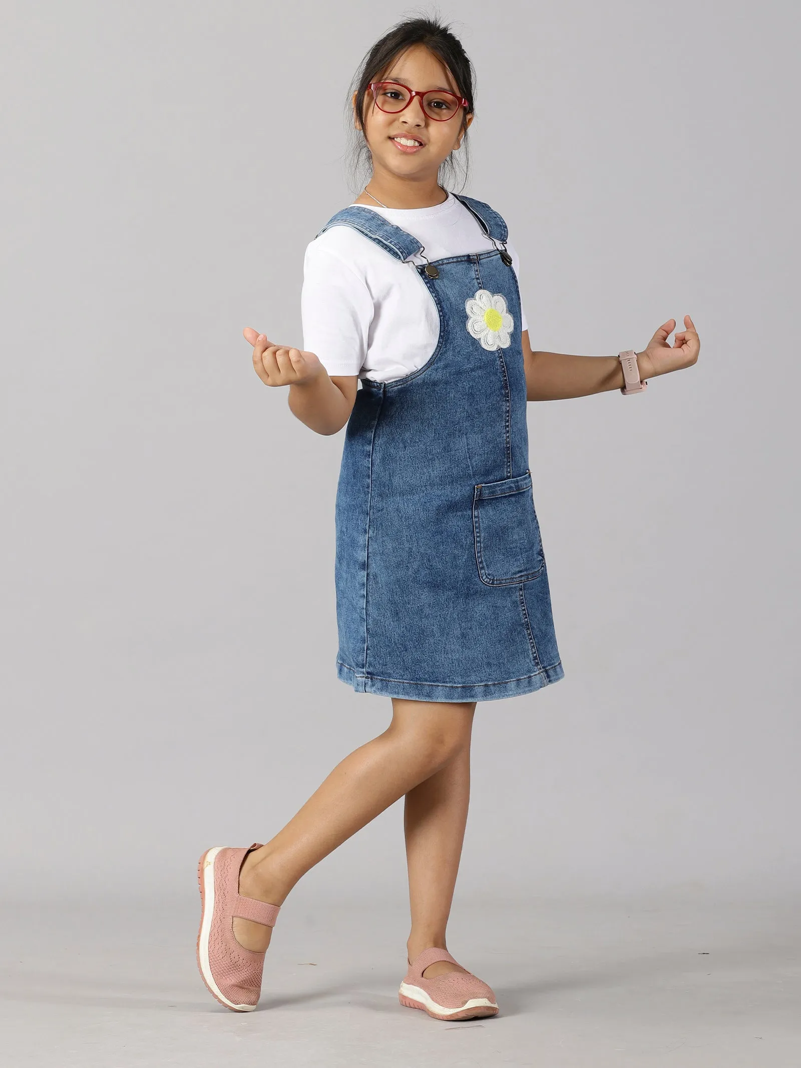 Girls Denim Dungaree Skirt With Applique