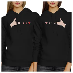 Gun Hands With Hearts BFF Matching Black Hoodies