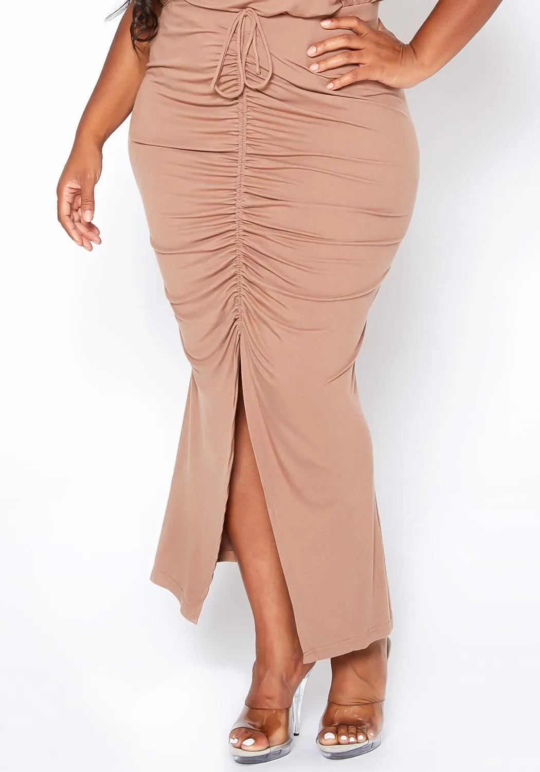 HI Curvy Plus Size Centered Drawstring Hem Maxi Skirts