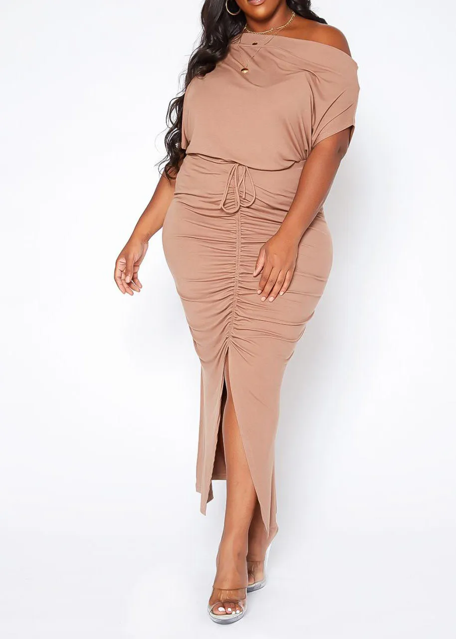 HI Curvy Plus Size Centered Drawstring Hem Maxi Skirts