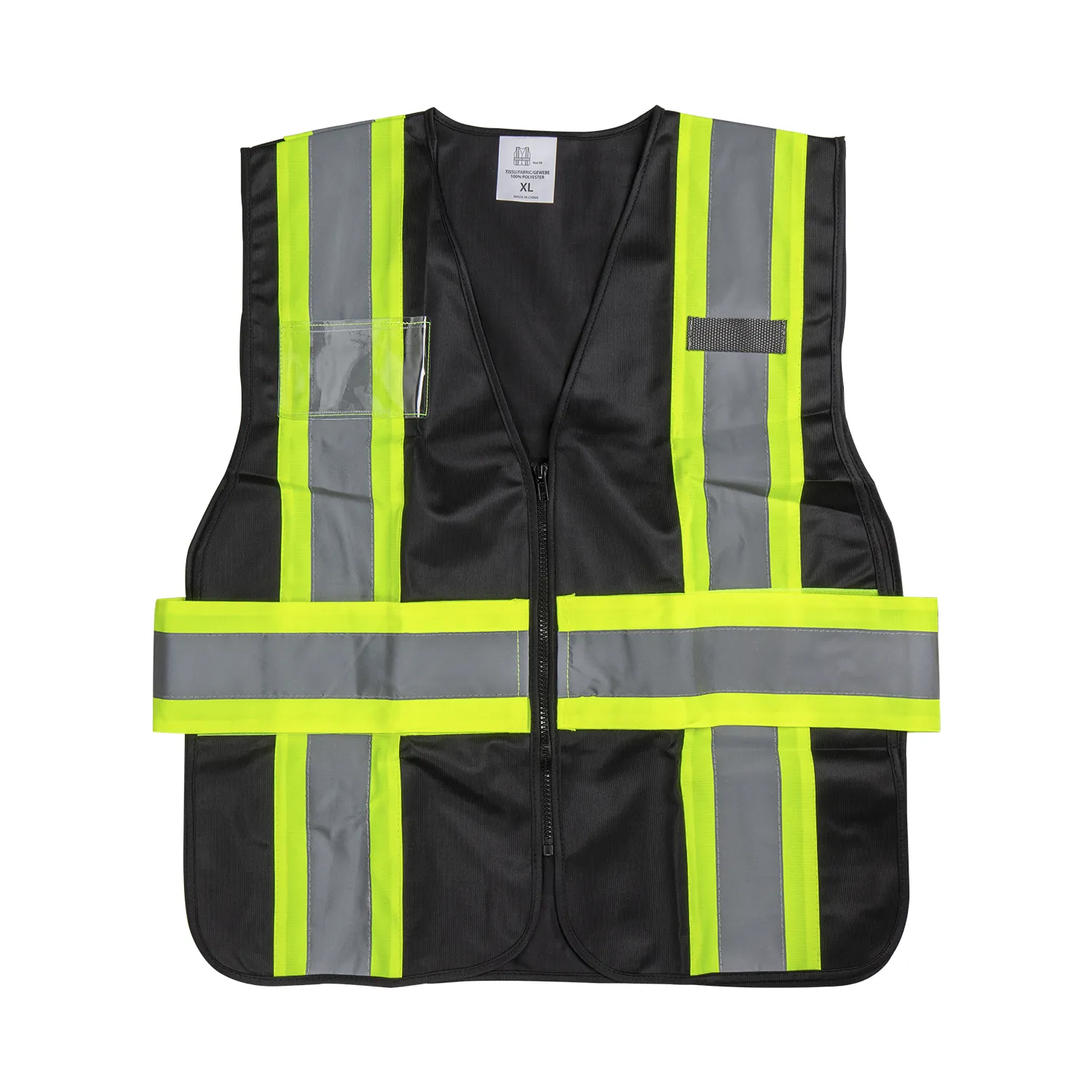 High Visibility Reflective Safety Vest with Zipper Fastening (Black), X-Large - 1 pc