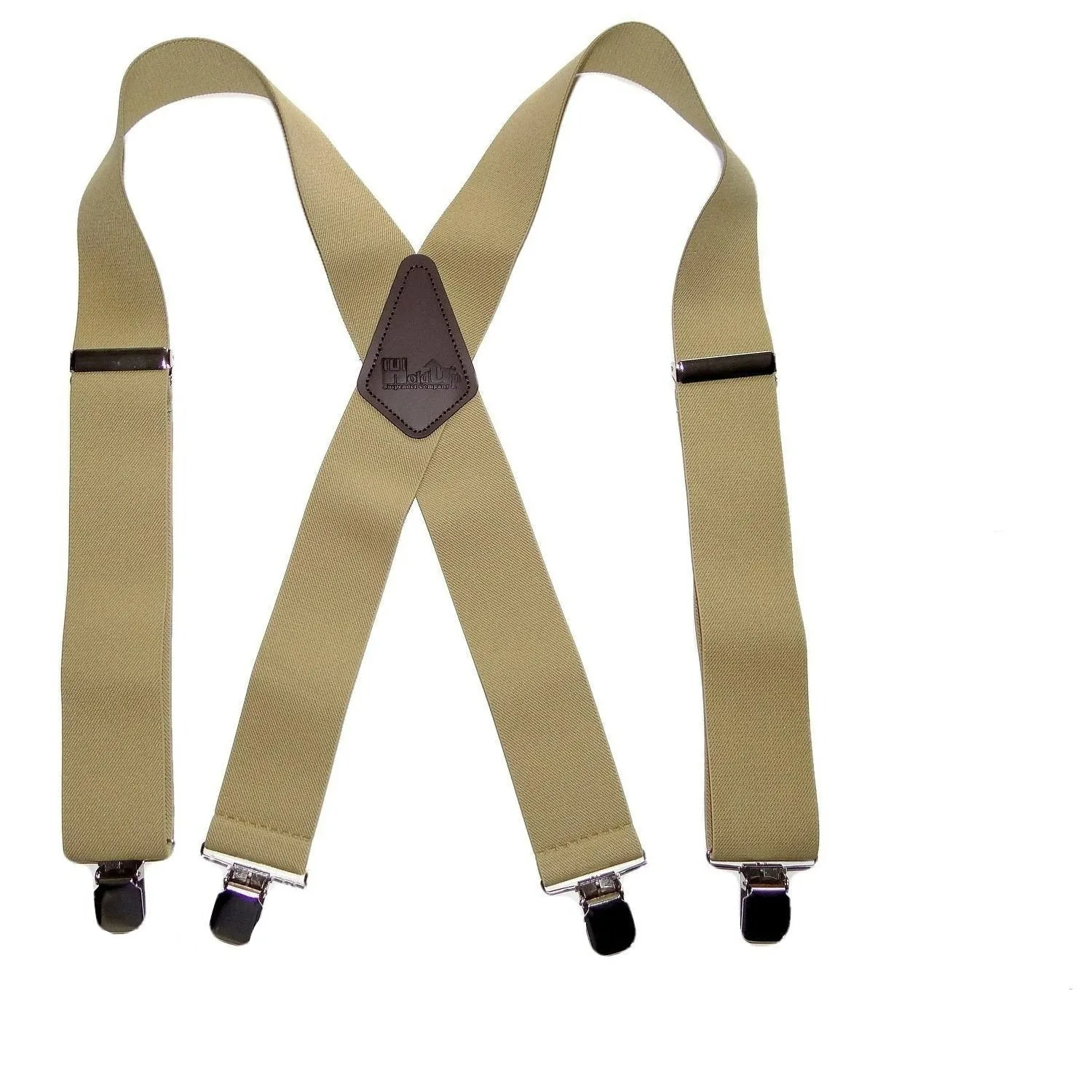 Holdup Contractor Series SunTan beige Wide Work Suspenders in X-back style with USA Patented No-slip Silver Clips