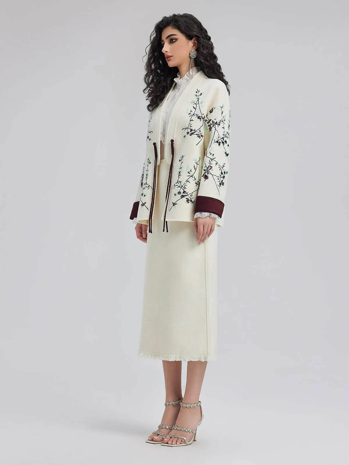 Italian Wool Embroidered Sequin Neo-Chinese Style Coat