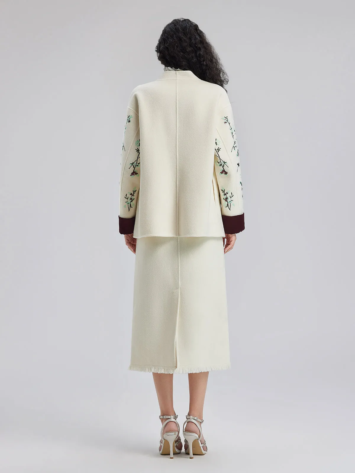 Italian Wool Embroidered Sequin Neo-Chinese Style Coat