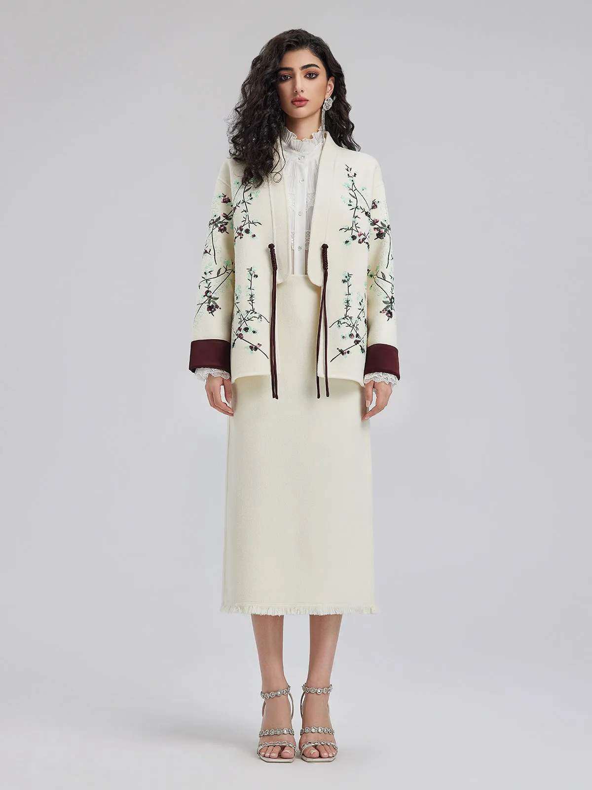 Italian Wool Embroidered Sequin Neo-Chinese Style Coat