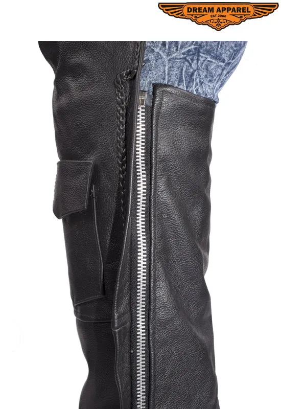 Leather Braided Motorcycle Chaps