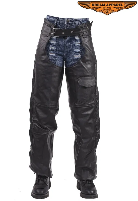 Leather Braided Motorcycle Chaps