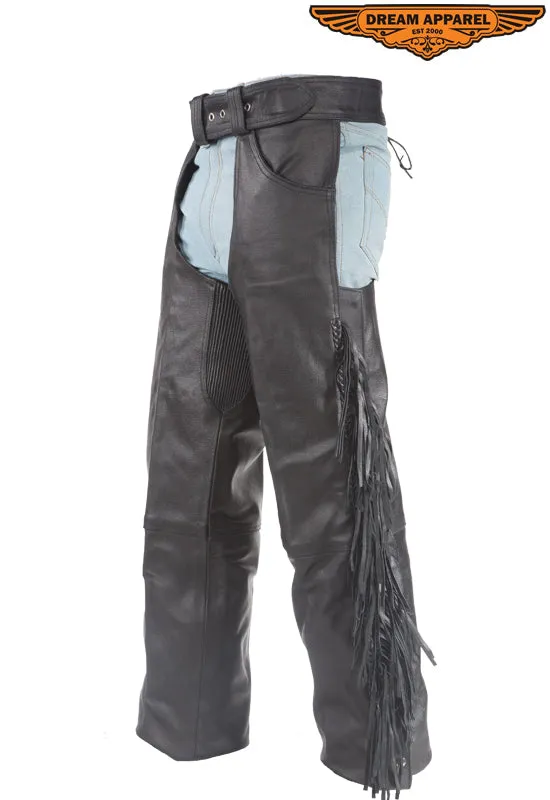 Leather Chaps With Fringe & Braid