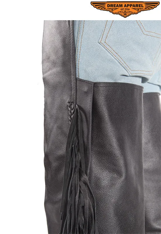 Leather Chaps With Fringe & Braid