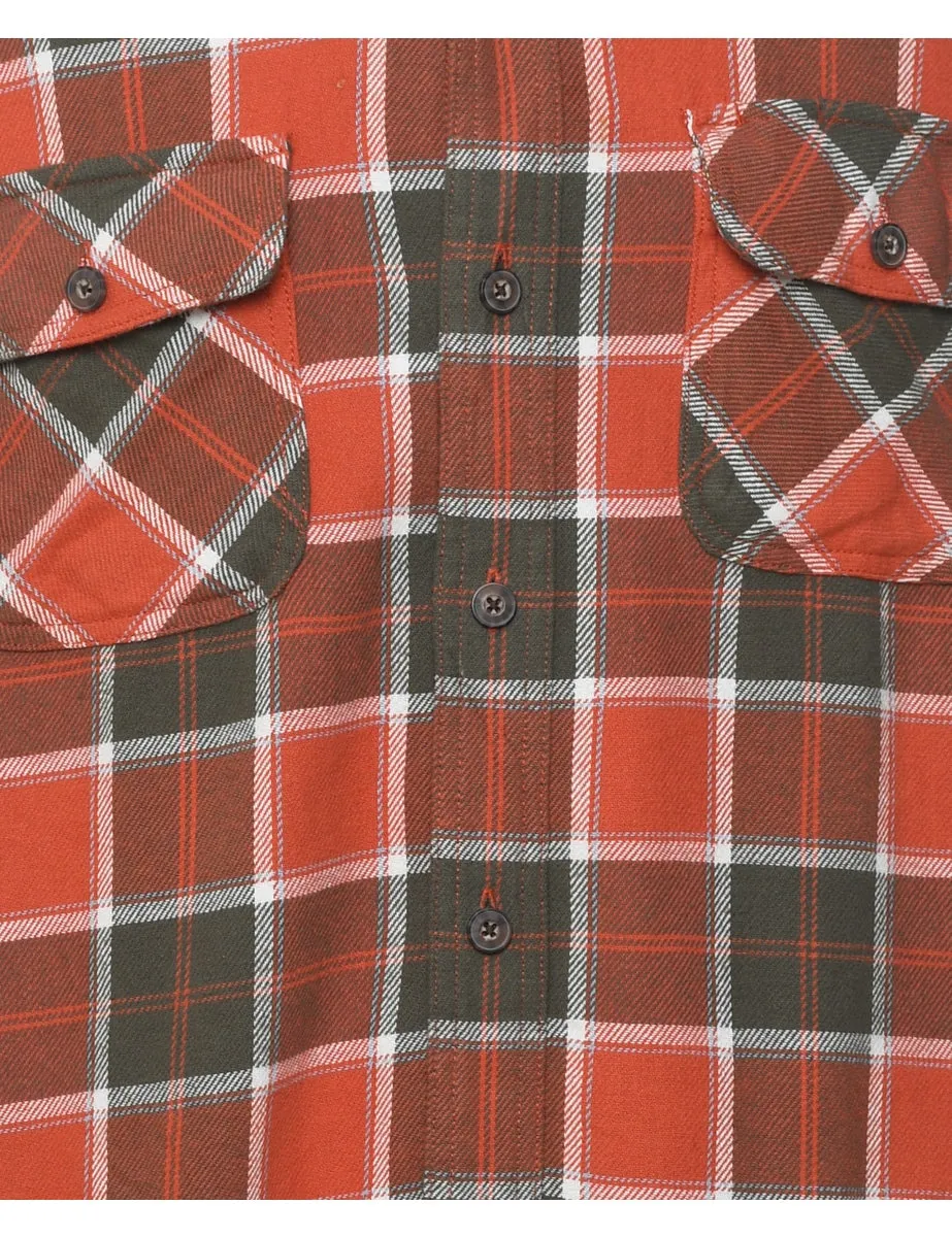 Long Sleeved Red & Brown Checked Shirt - M