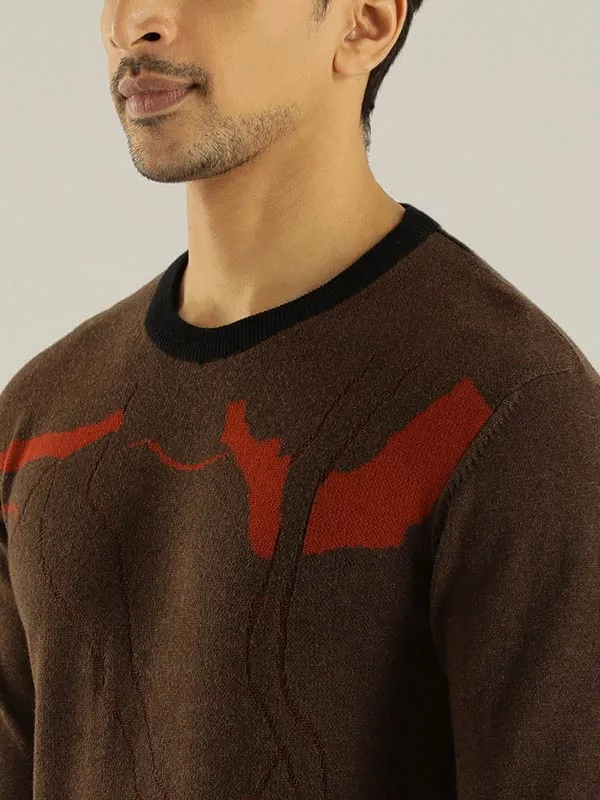 Men Jacquard Full Sleeve Crew Neck Sweater