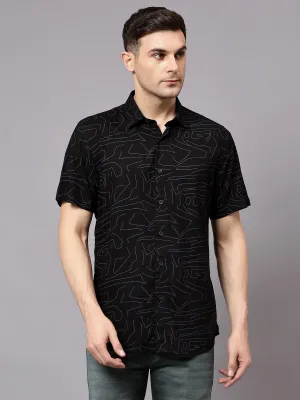 Men's Black Casual Geometric Print Half sleeve Shirt