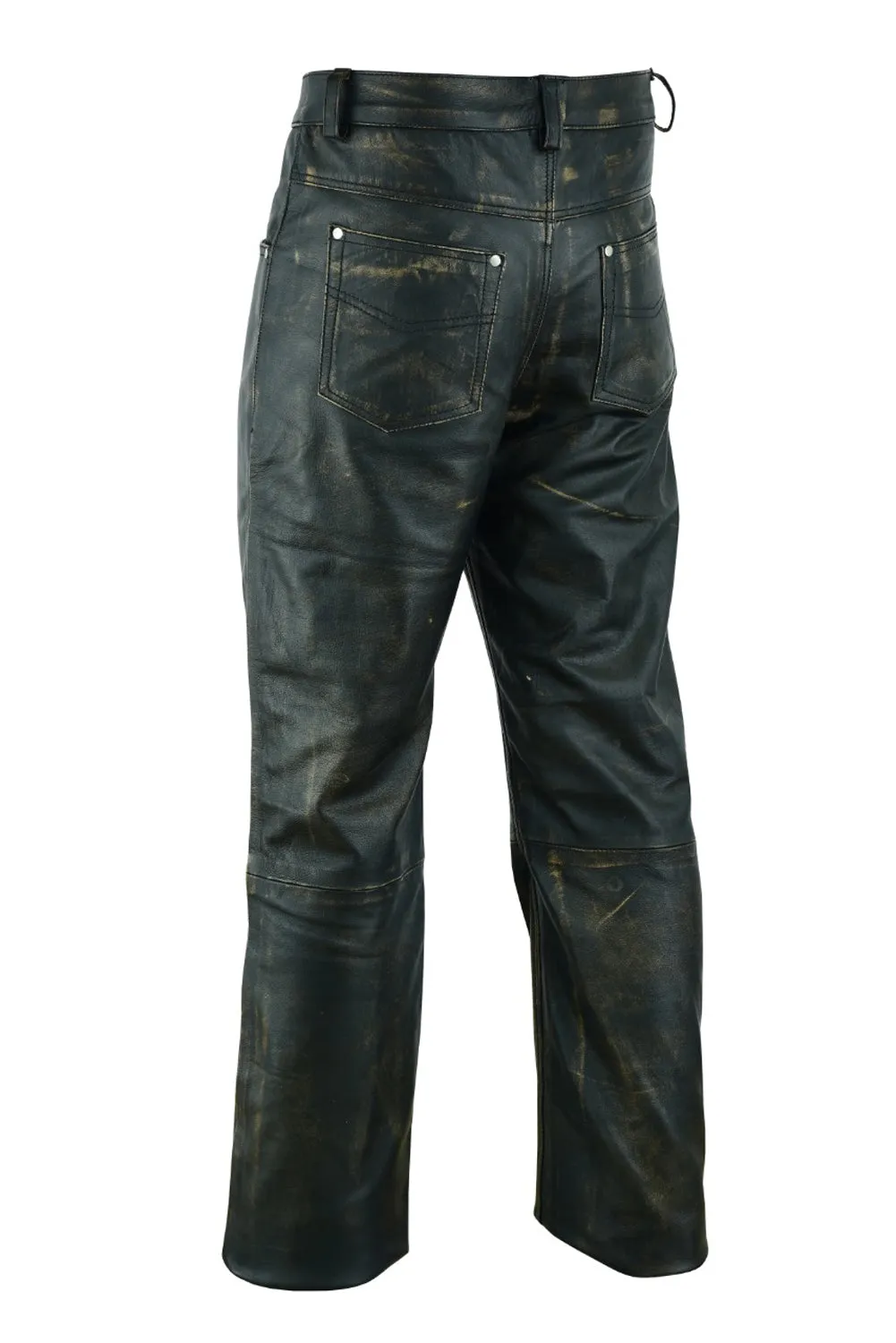 Mens Distressed Brown Leather Motorcycle Pants