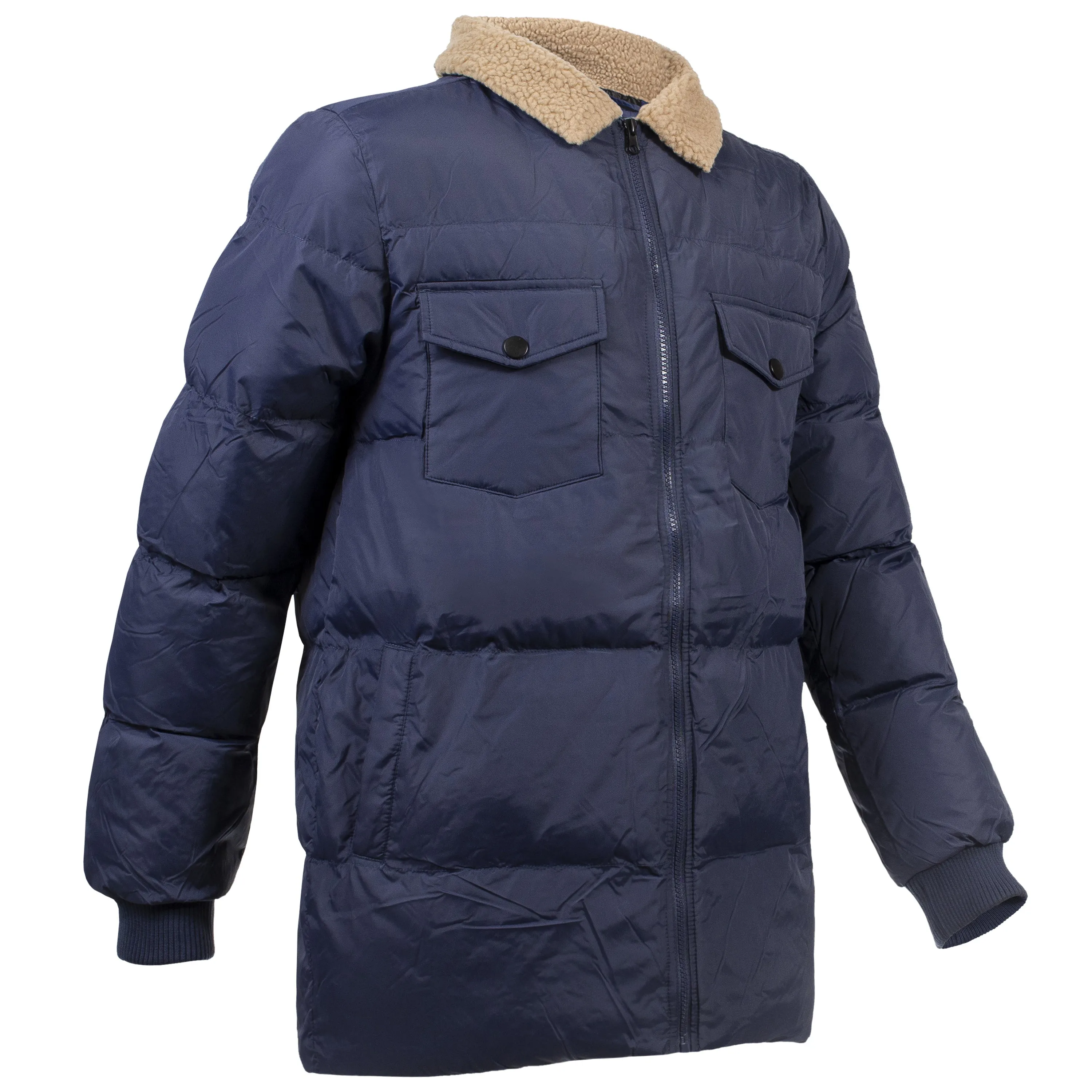 Men's Quilted Warm Winter Wholesale Coats in Navy Blue in Assorted Sizes - Bulk Case of 12 Winter Jackets