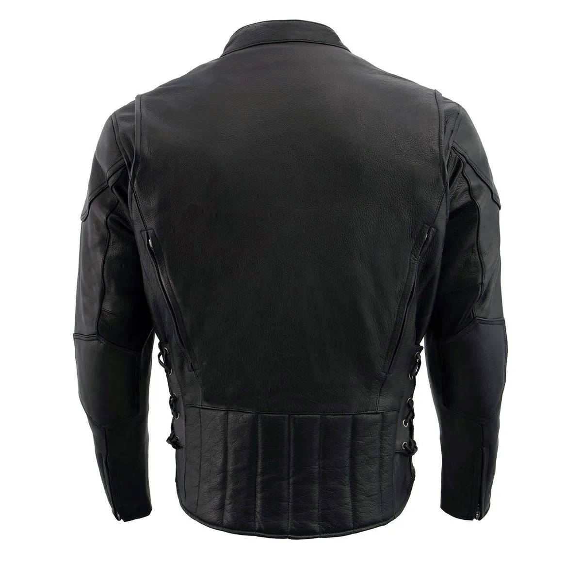 Milwaukee Leather LKM1765 Men's Black Leather Racer Style Side Laced Motorcycle Jacket w/ Ventilation System