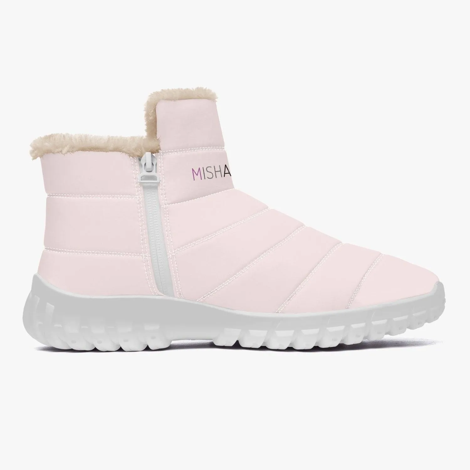 Misha Cotton-pad Fur Zipper Up Boots - Rose Milk