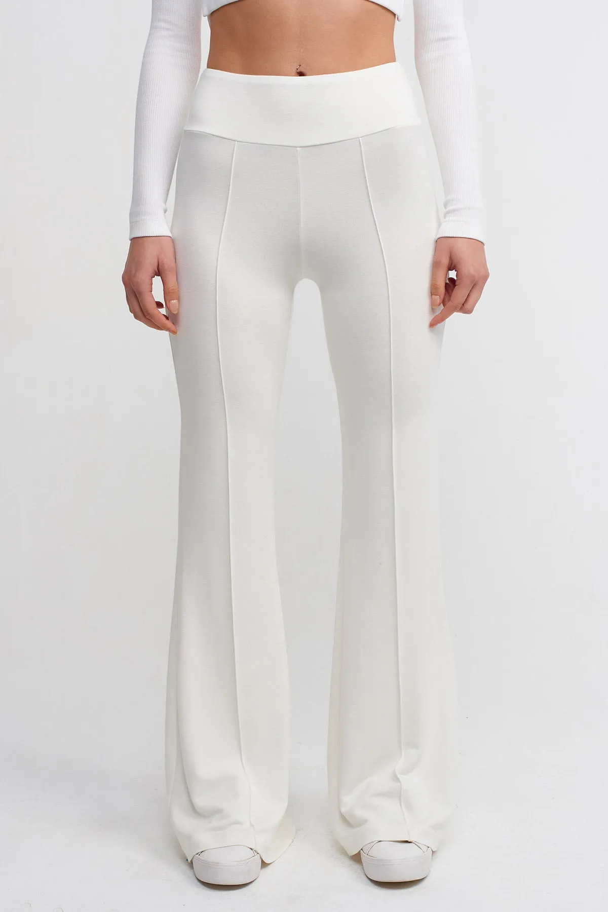 Nu Pressed Seam Comfortable Trousers Off White