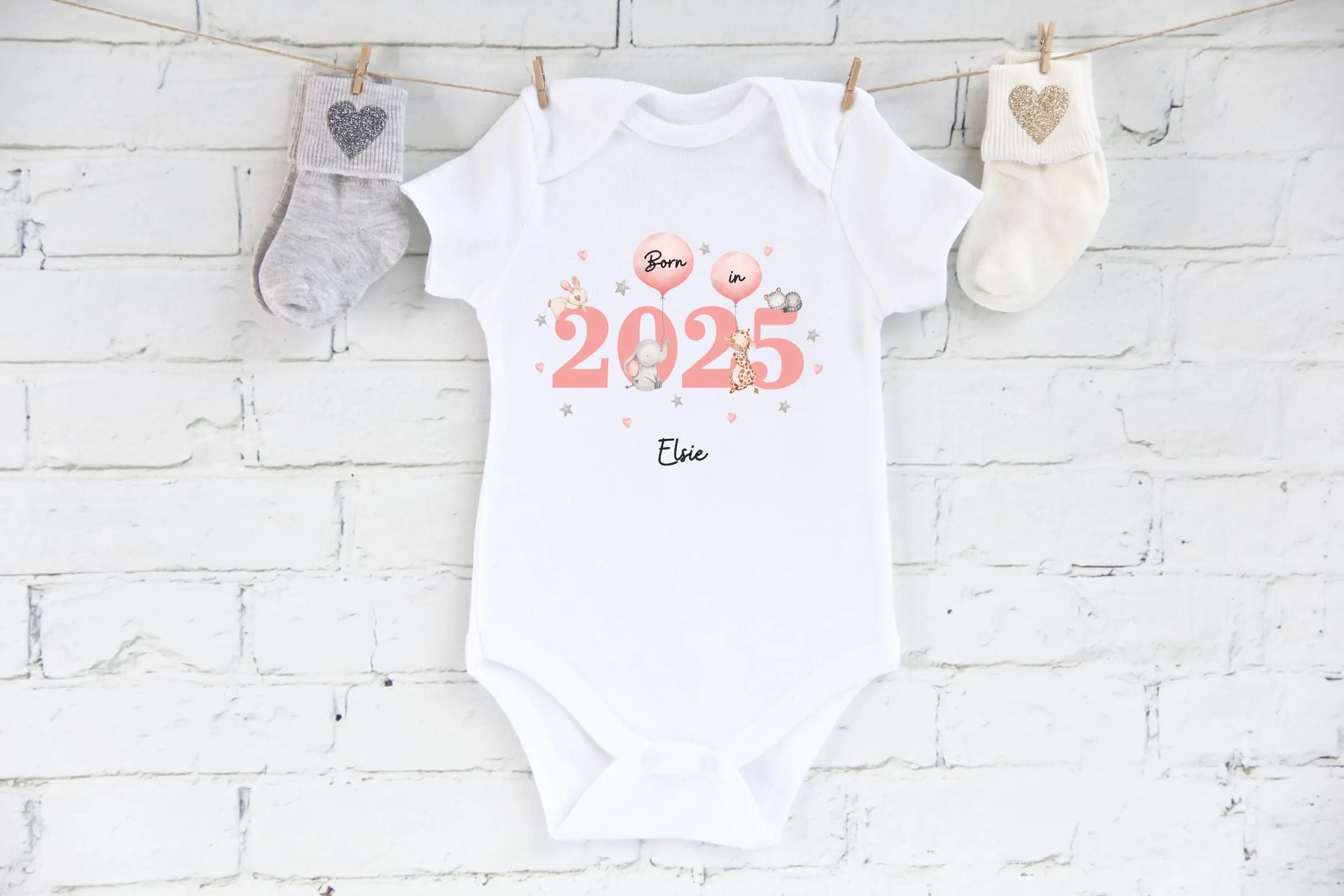 Personalised Born in 2025 Baby Outfit, Coming Home - New baby arrival Vest, Rompersuit - Milestone Pink