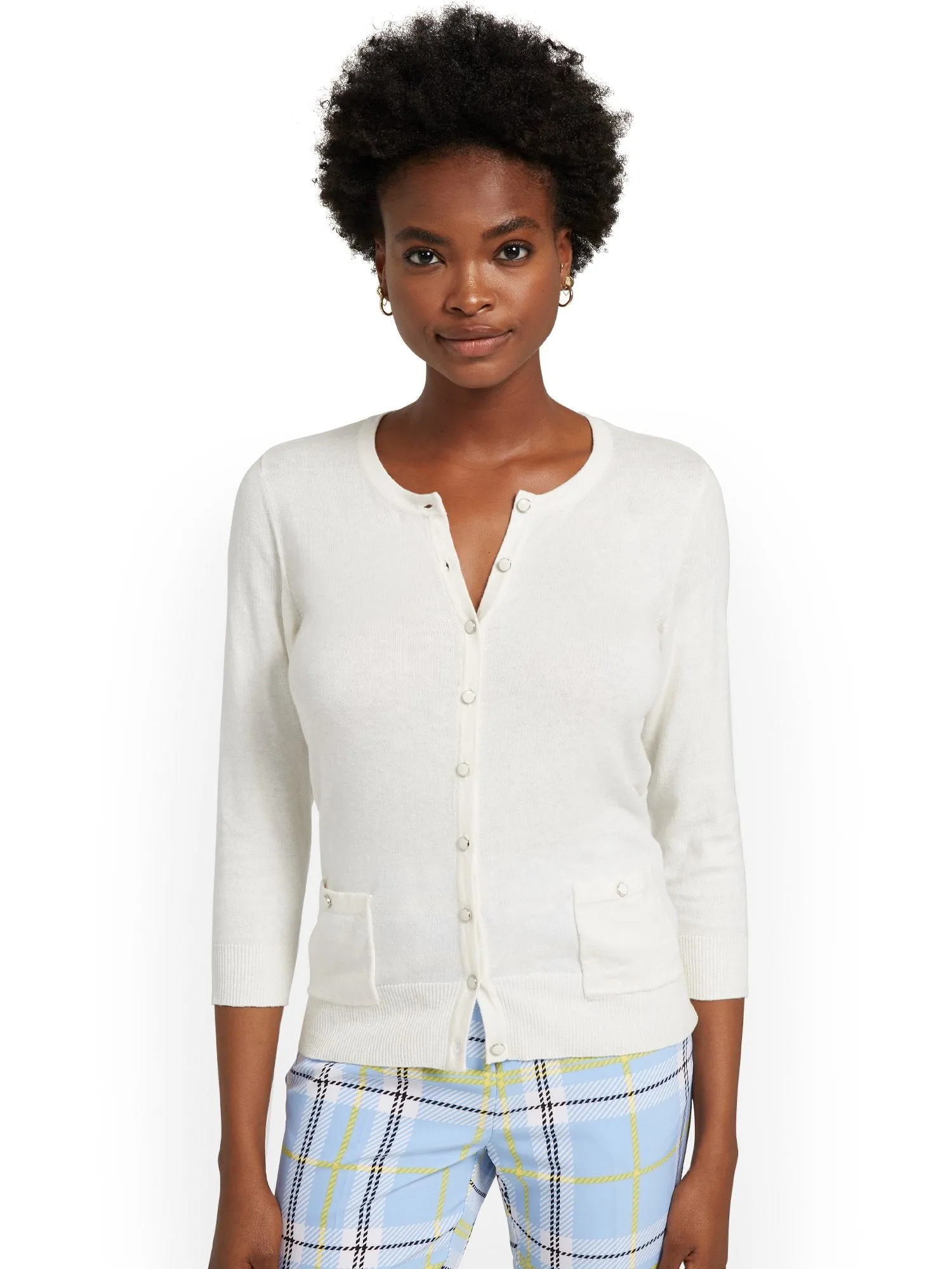 Petite Two-Pocket Chelsea Crewneck Cardigan